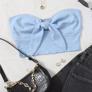SHEIN Light Blue Bow Crop Top